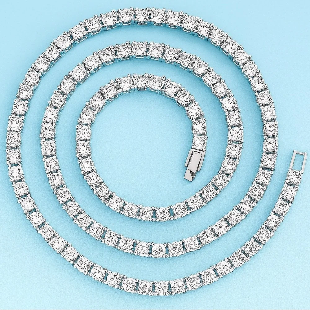 Tennis Necklace 18K White Gold Plated 4.0mm Round Cubic Zirconia